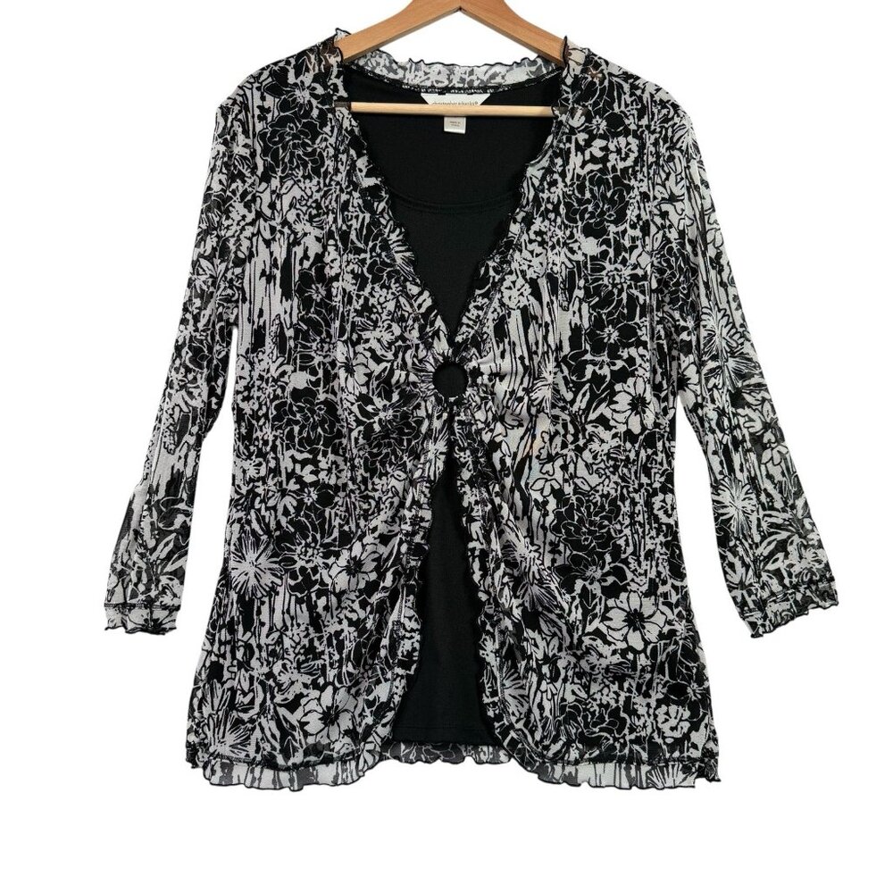 Christopher & Banks Top Womens Large Layered Top 3/4 Sleeve Floral Ruffled